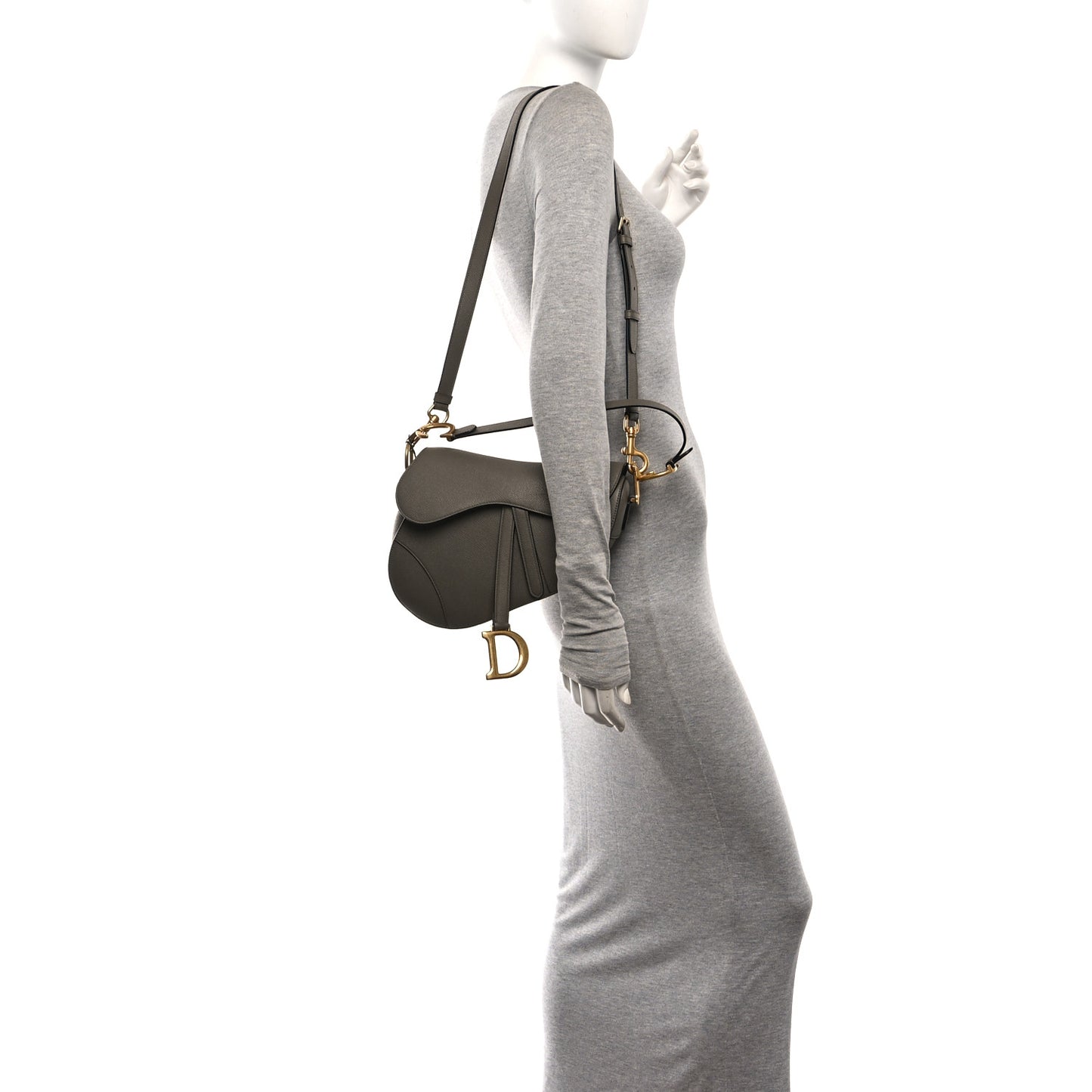 Grained Calfskin Saddle Bag With Strap Clay Green