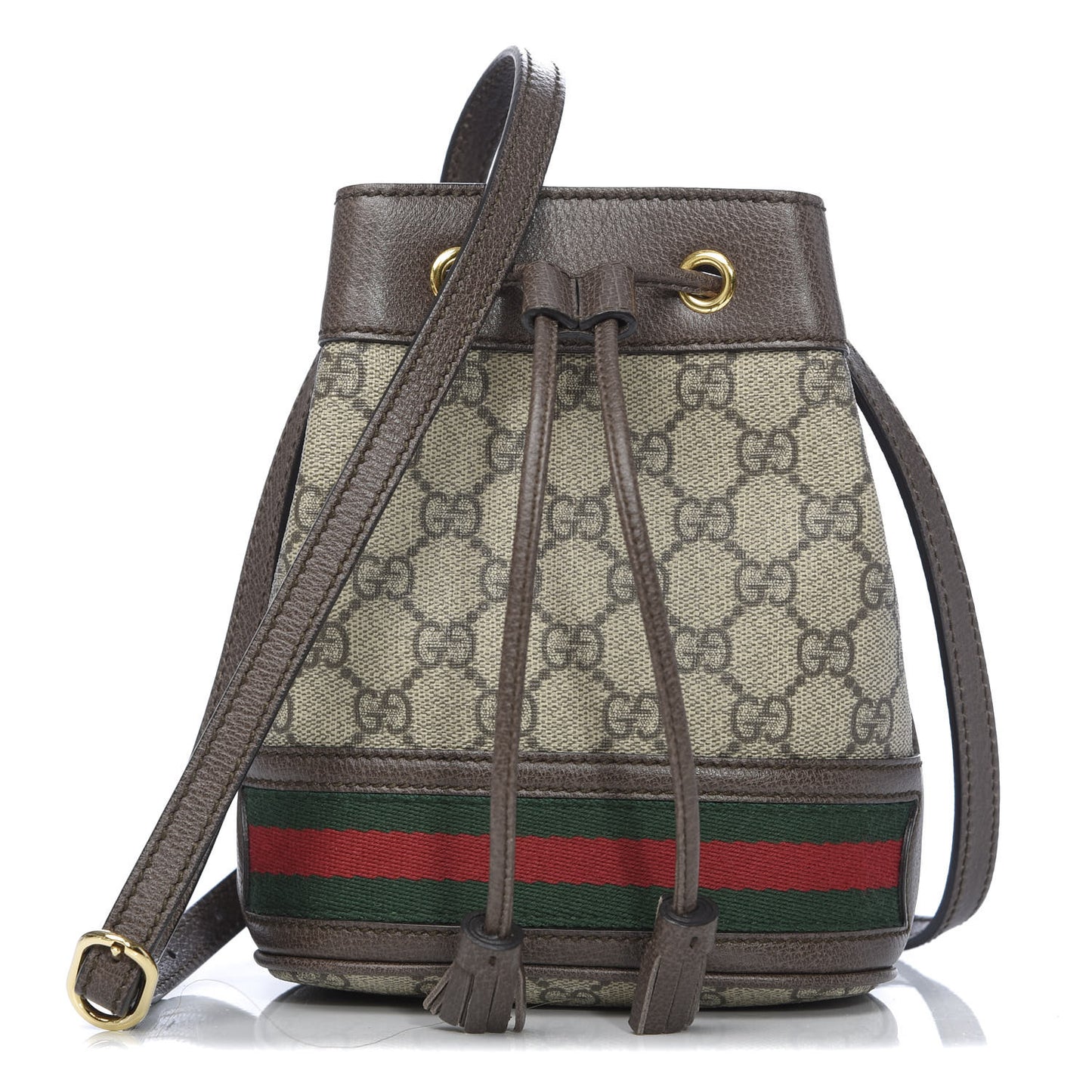 GG Supreme Monogram Web Mini Ophidia Bucket Bag Brown
