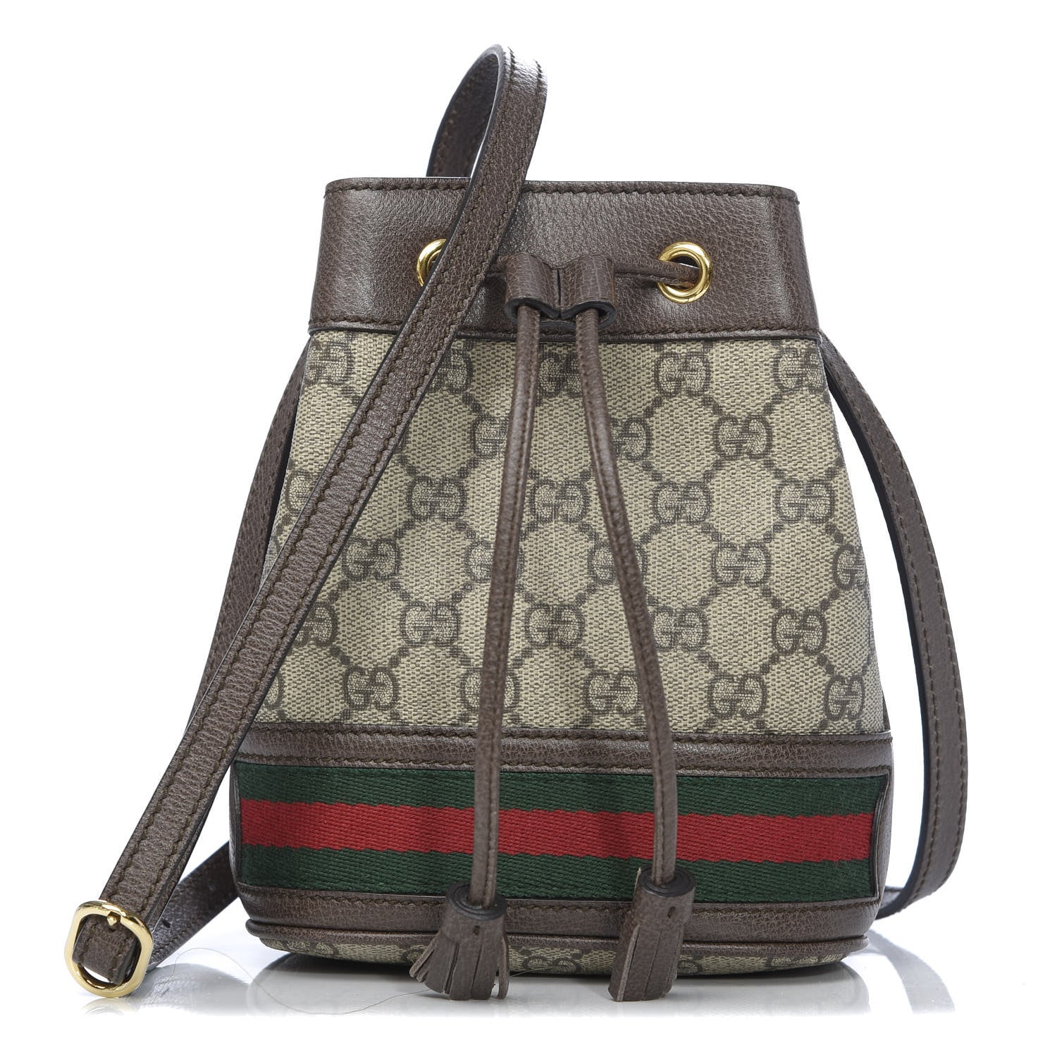 Gucci GG Supreme Monogram Web Mini Ophidia Bucket Bag Brown 1 of 10