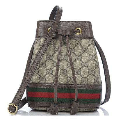 Gucci GG Supreme Monogram Web Mini Ophidia Bucket Bag Brown 1 of 10
