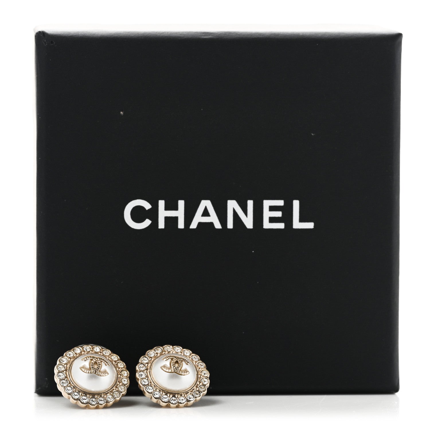 Chanel Metal Pearl Crystal CC Round Earrings Light Gold 5 of 5