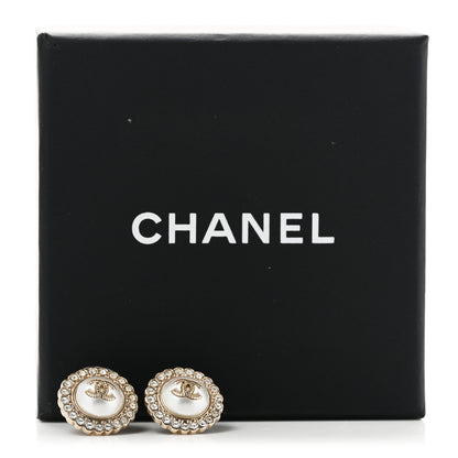 Chanel Metal Pearl Crystal CC Round Earrings Light Gold 5 of 5