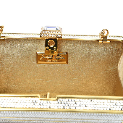 Judith Leiber Swarovski Crystal Striped Minaudiere Clutch Silver Gold 5 of 11