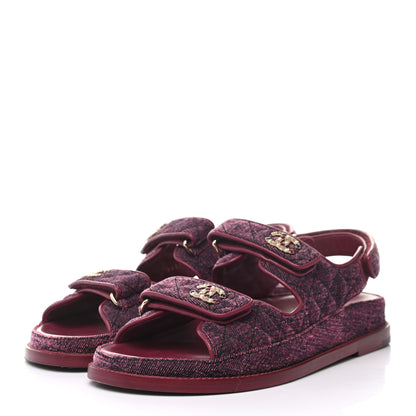 Chanel Velvet Velcro Dad Sandals 37.5 Dark Pink 3 of 9
