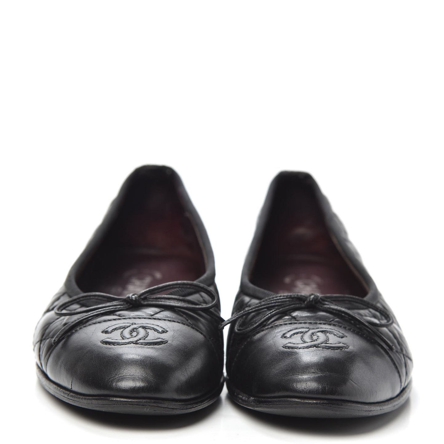 Aged Calfskin Quilted CC Cap Toe Ballerina Flats 37.5 Black