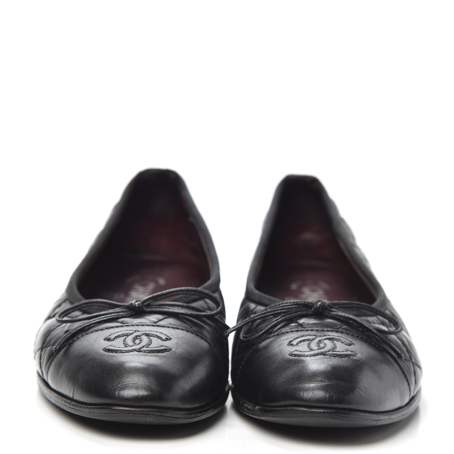 Chanel Aged Calfskin Quilted CC Cap Toe Ballerina Flats 37.5 Black 2 of 6