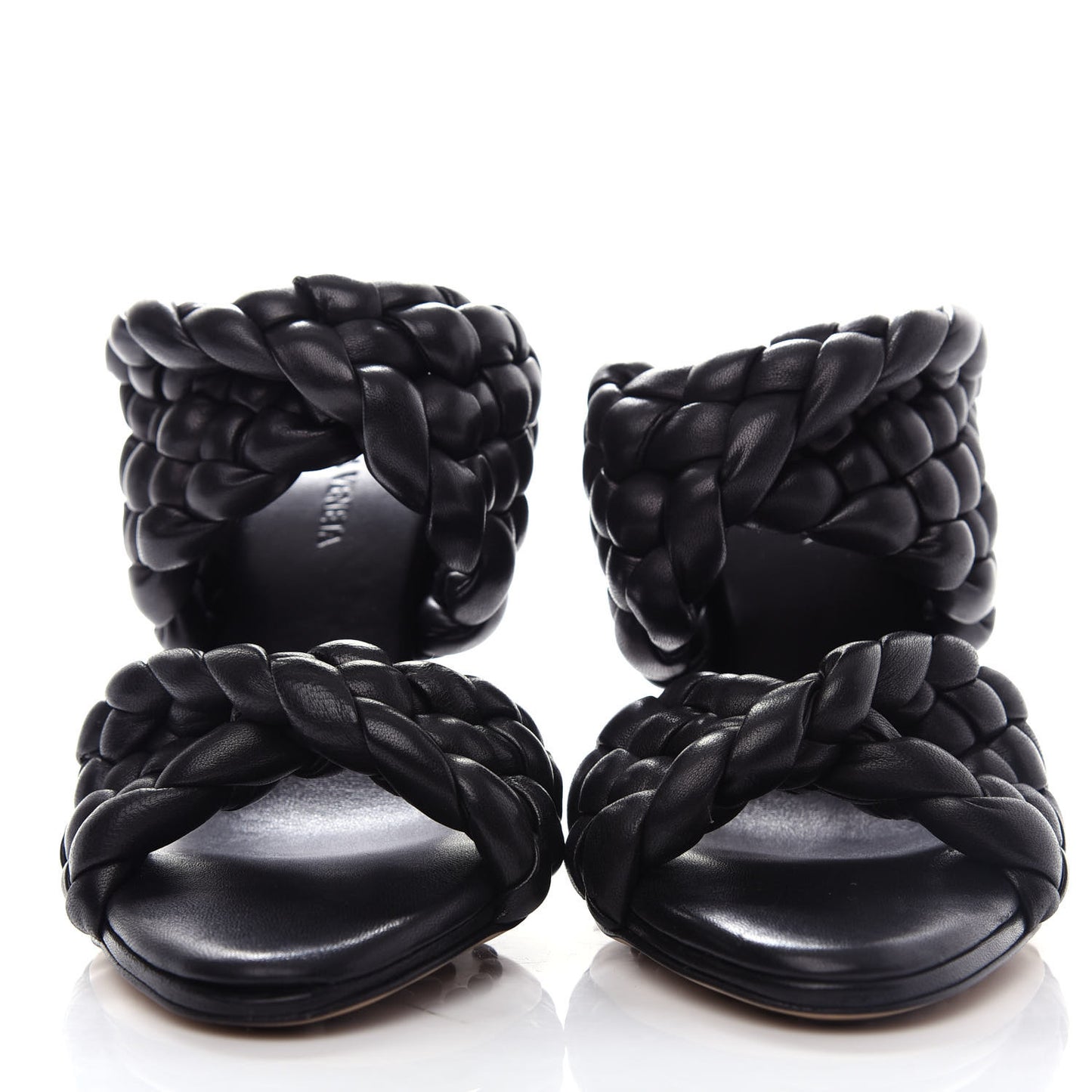 Nappa Twisted Padded Intrecciato Curve Slide Sandals 37 Black