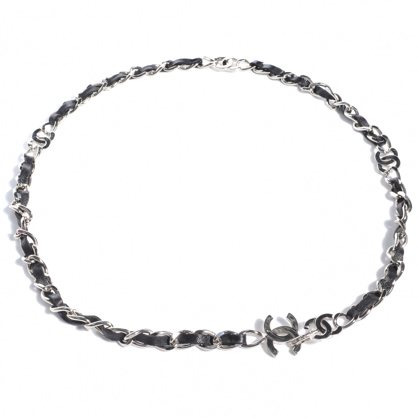 Leather Silver Chain Link Belt Black
