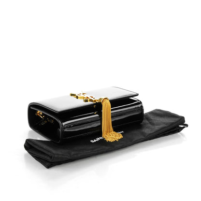 Saint Laurent Patent Small Classic Monogram Tassel Satchel Black 4 of 7