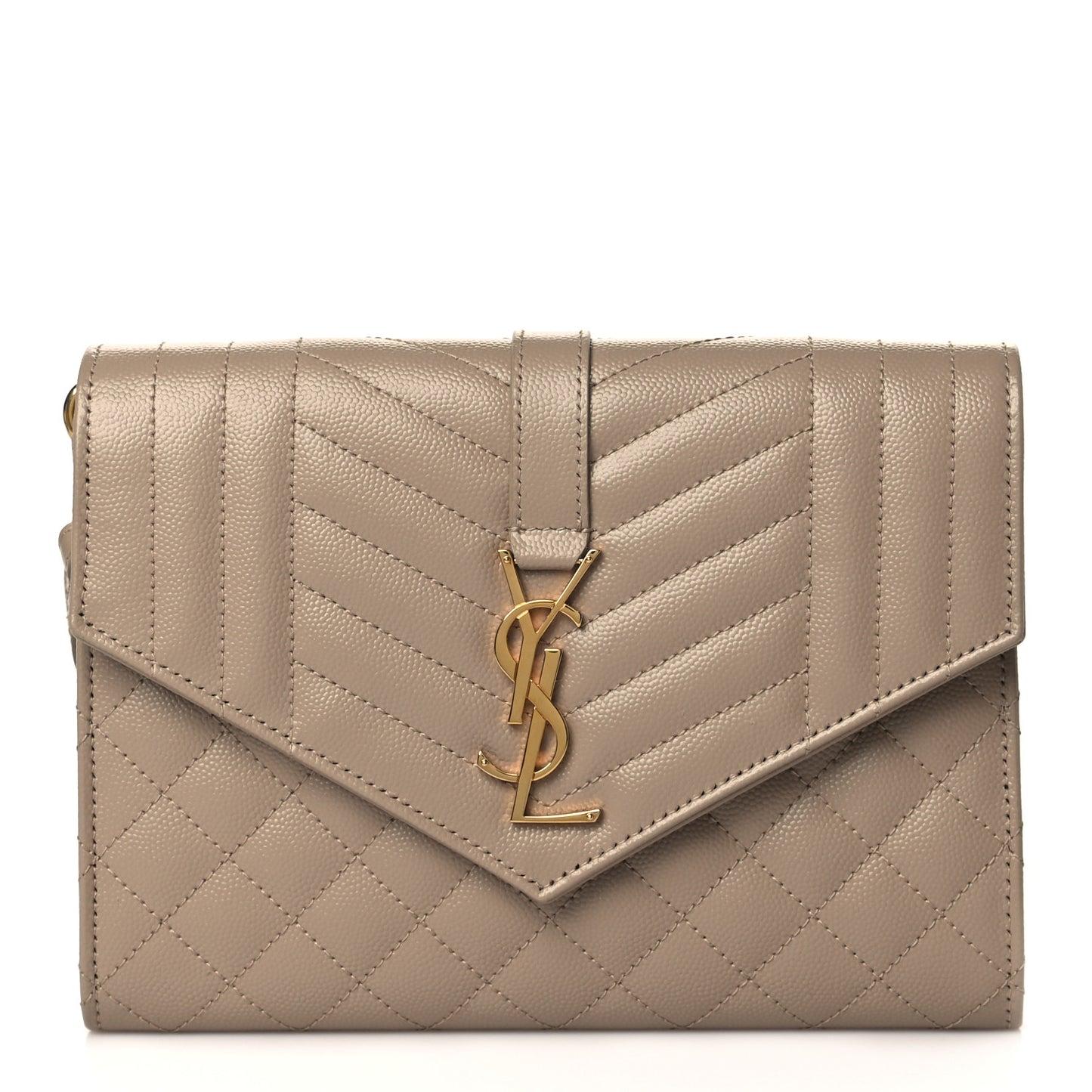 Grain De Poudre Textured Mixed Matelasse Triquilt Monogram Clutch Dark Beige