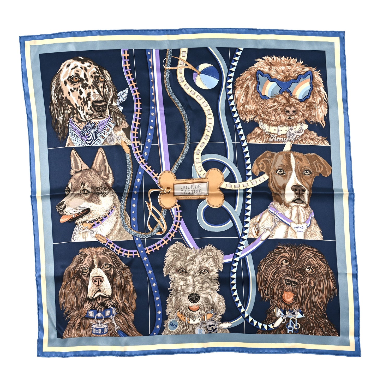 Silk Vintage Jour De Casting Scarf 70 Bleu Jean Caban Marron