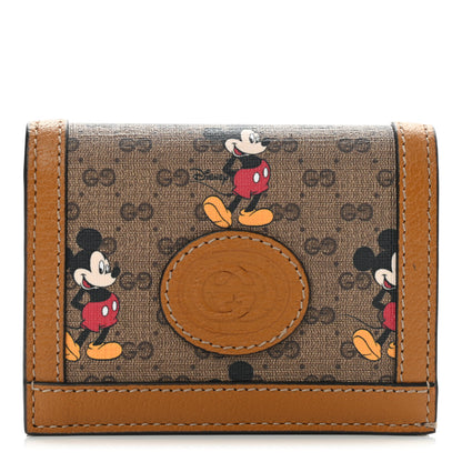 Gucci X DISNEY Mini Vintage GG Supreme Monogram Mickey Mouse Card Holder Wallet Beige Vintage Sun Oil 1 of 9