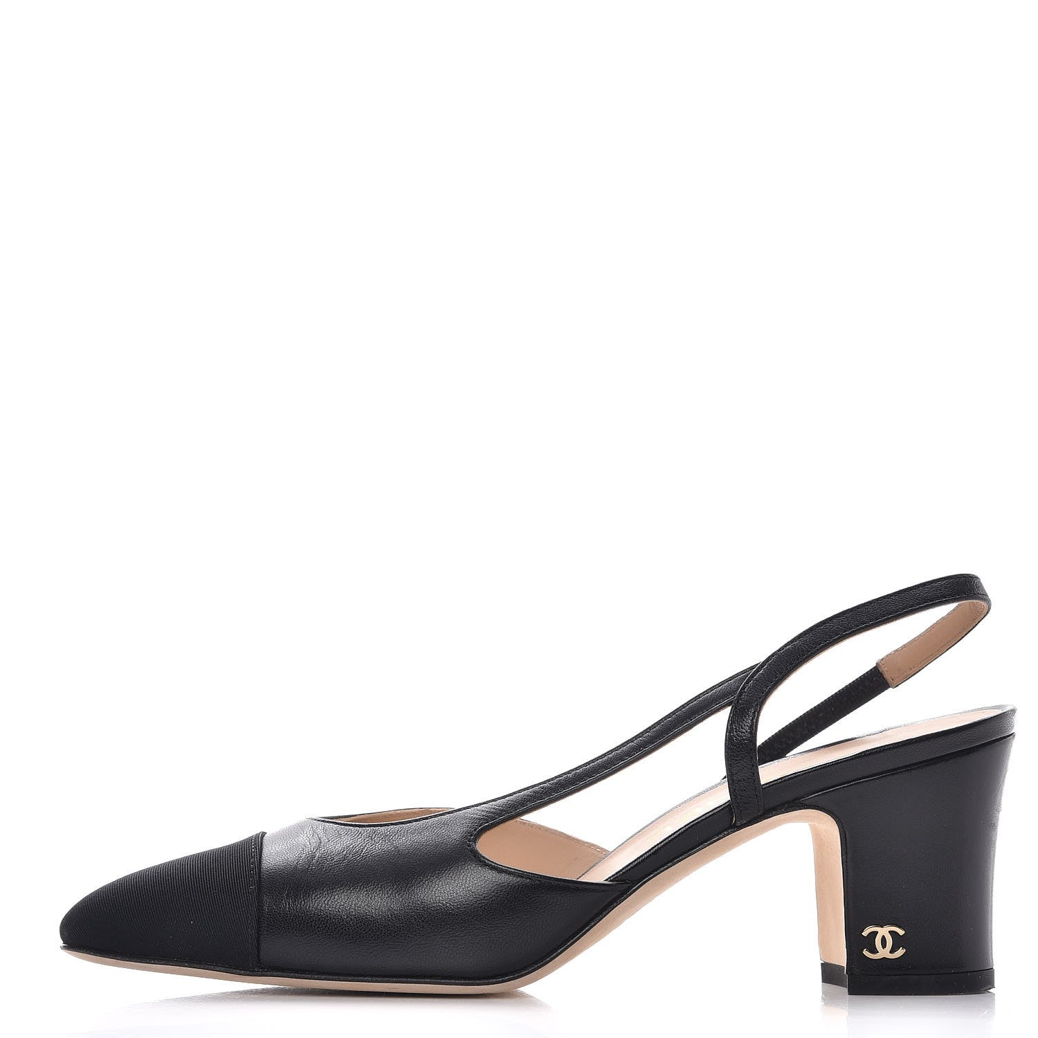 Chanel Lambskin Grosgrain Cap Toe CC Slingback Pumps 37.5 Black 1 of 11