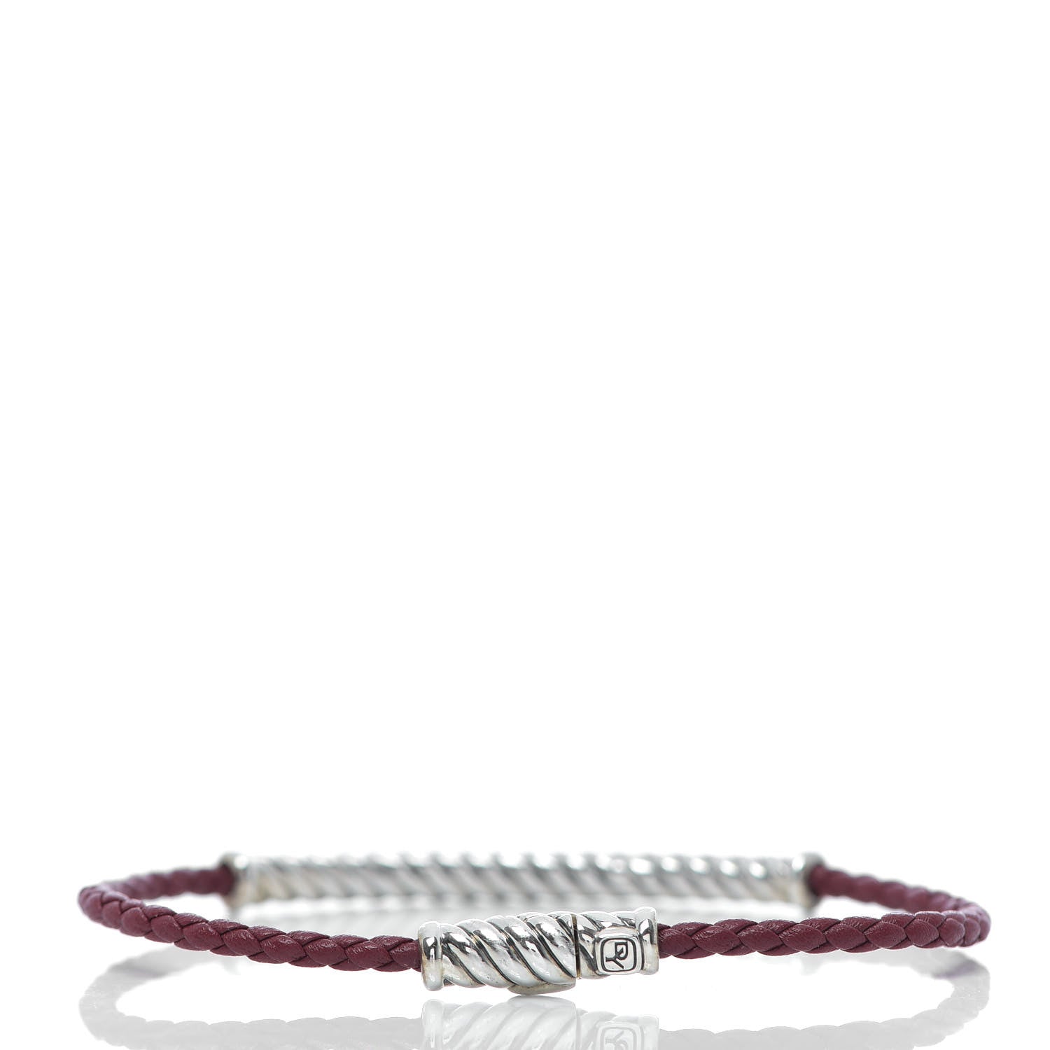 David Yurman Sterling Silver Leather Cable Metro Bracelet Red 3 of 5