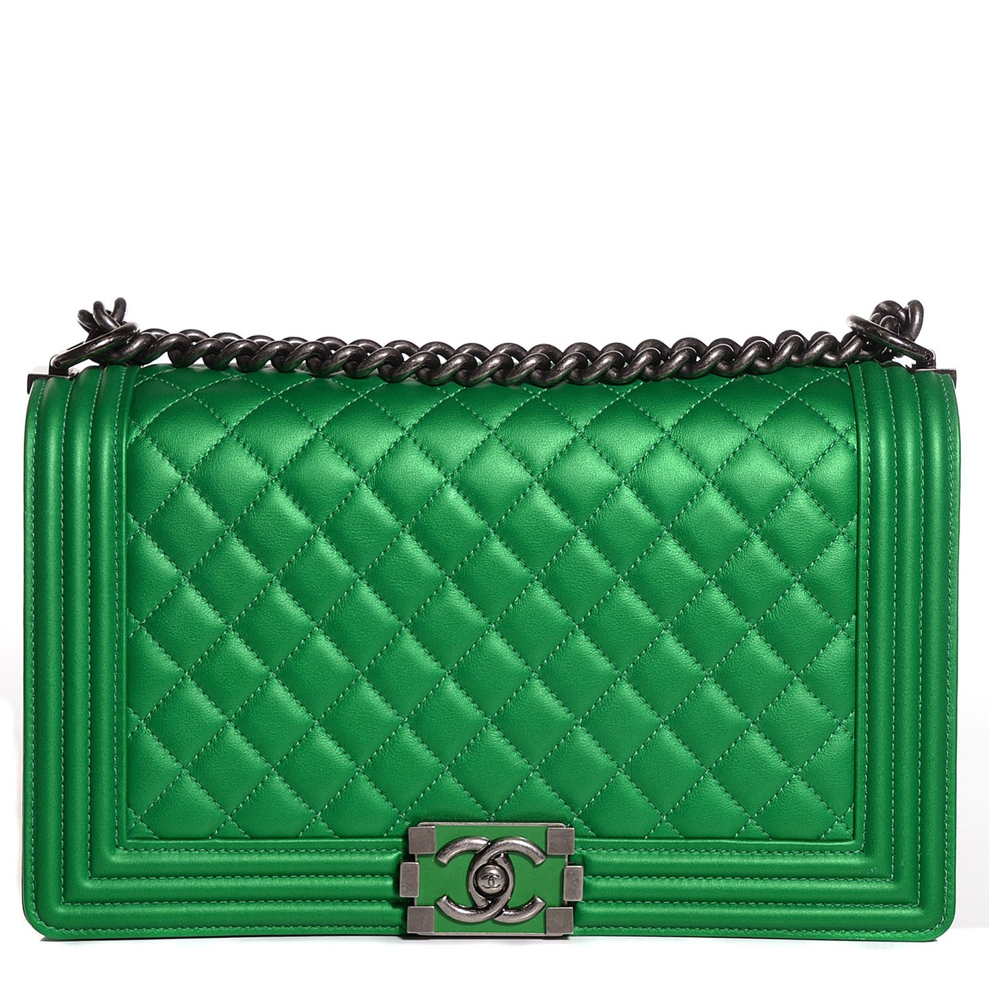 Metallic Calfskin Quilted Large Boy Flap Green