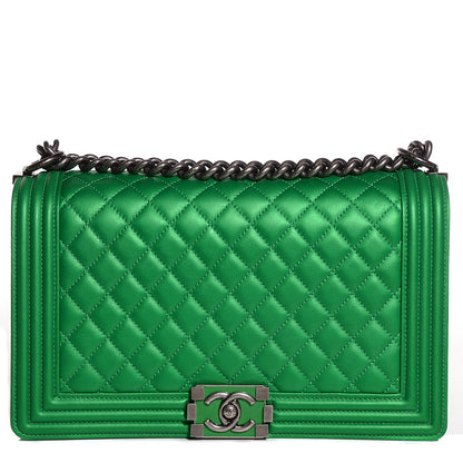 Chanel Metallic Calfskin Quilted Large Boy Flap Green 1 of 9