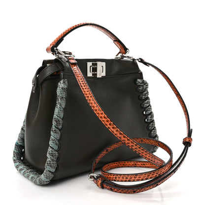 Fendi Calfskin Elaphe Lace Up Selleria Mini Peekaboo Iconic Satchel Verde Prato Arancio 3 of 8