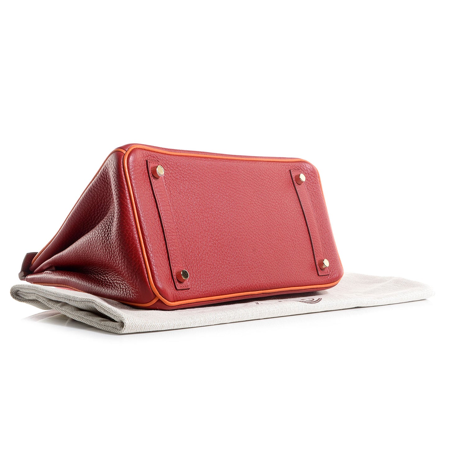 Taurillon Clemence Horseshoe Bi-Color Birkin 30 Rouge Garance and Orange