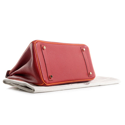 Hermes Taurillon Clemence Horseshoe Bi-Color Birkin 30 Rouge Garance and Orange 4 of 23