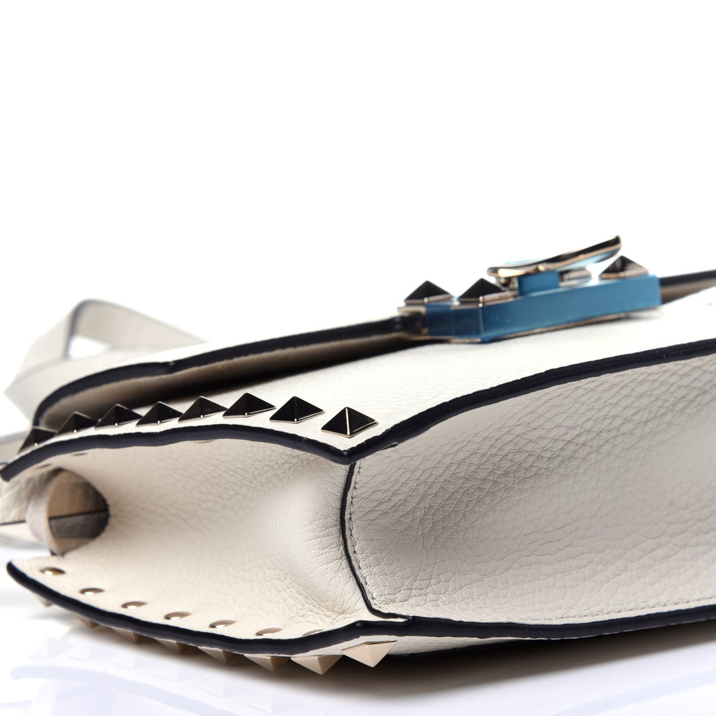 Pebbled Calfskin Small Rockstud Overlay Flap Shoulder Bag Light Ivory