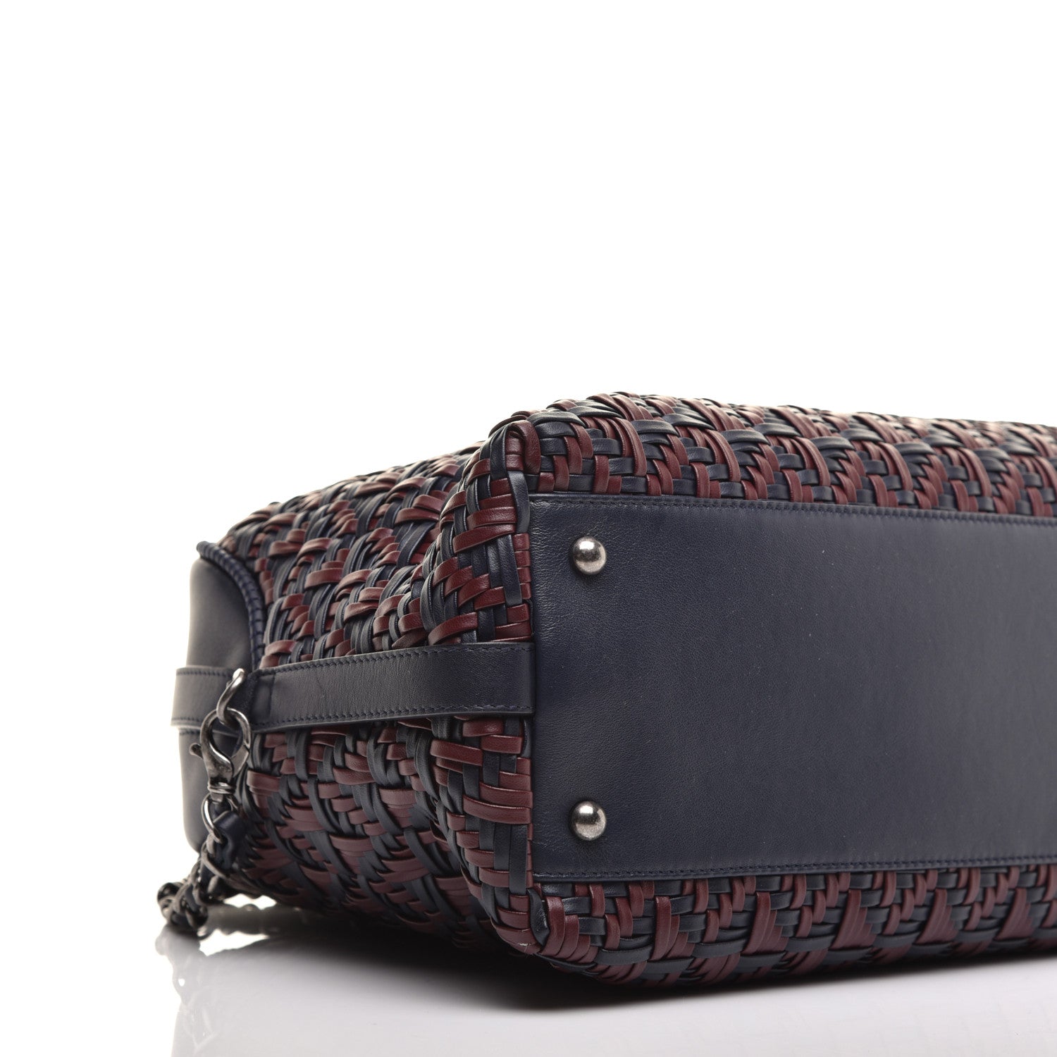 Chanel Calfskin Woven Bowling Bag Navy Blue 8 of 9