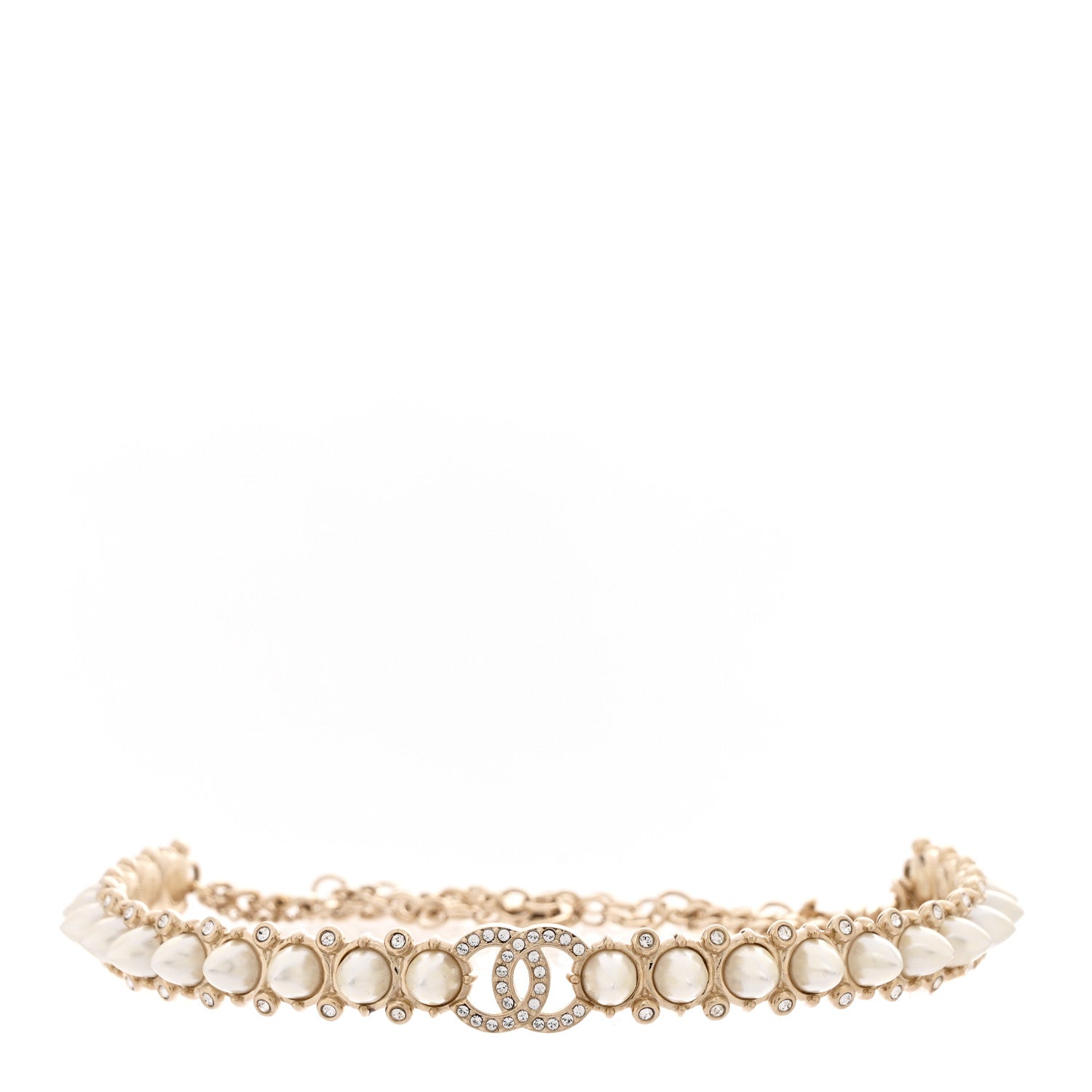 Chanel Strass Crystal Studded Pearl CC Choker Necklace Gold Pearly White 1 of 6
