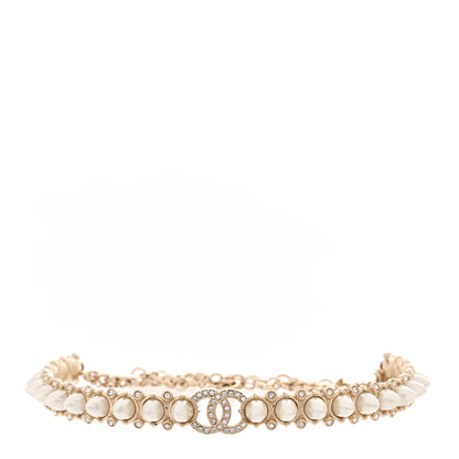 Chanel Strass Crystal Studded Pearl CC Choker Necklace Gold Pearly White 1 of 6