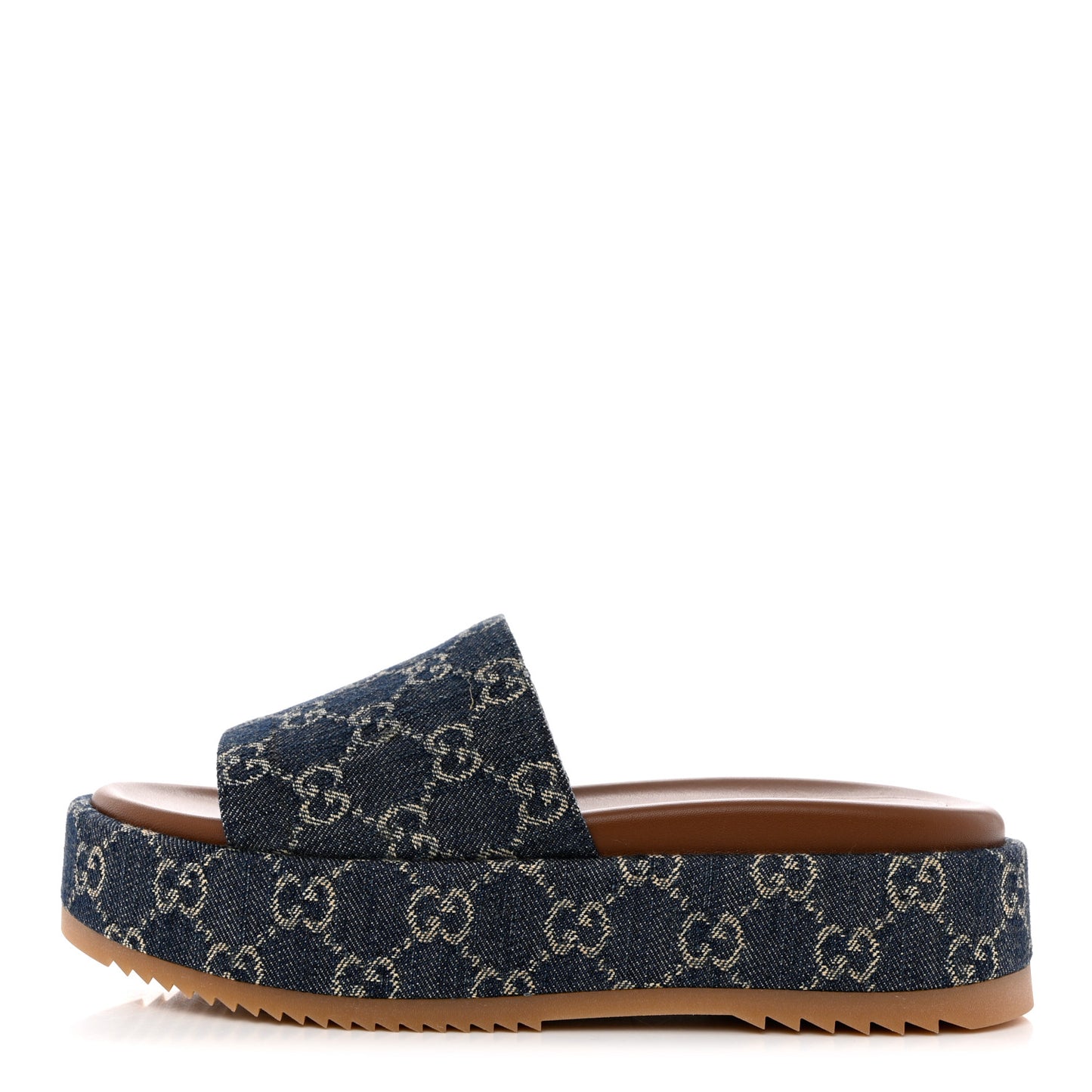 New Denim GG Monogram Angelina Platform 55mm Slide Sandals 39 Blue Tea