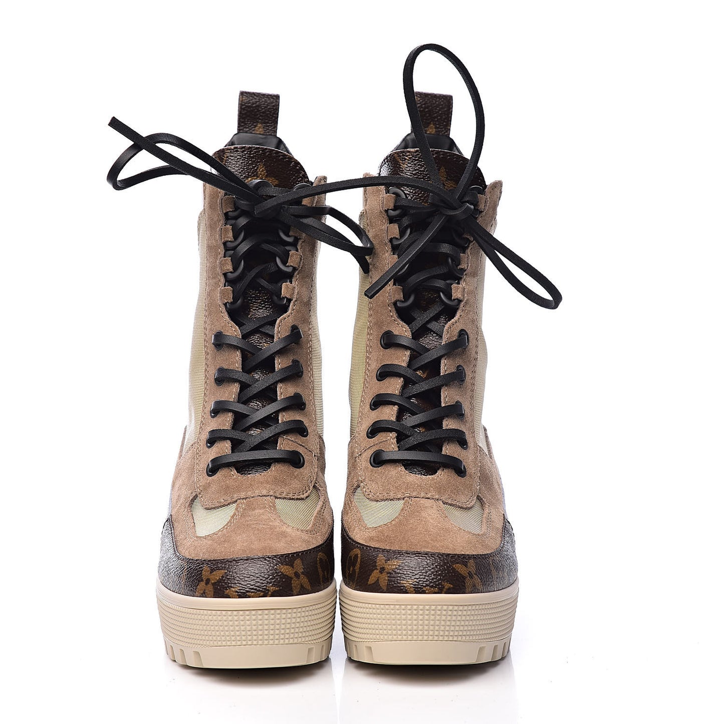 Suede Calfskin Monogram Laureate Platform Desert Boots 35.5 Beige