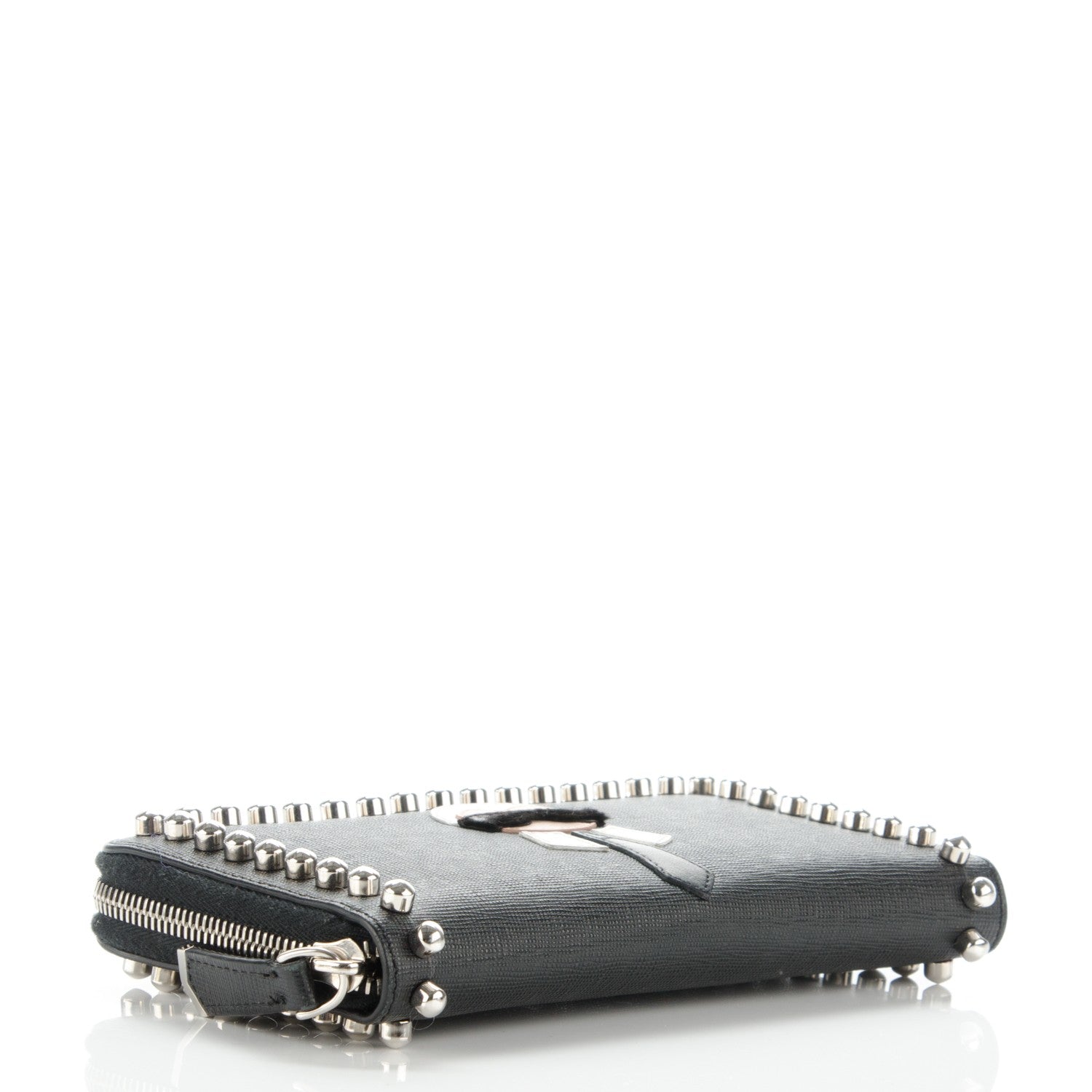 Fendi Vitello Elite Mink Fur Studded Karlito Zip Around Wallet Black 4 of 9