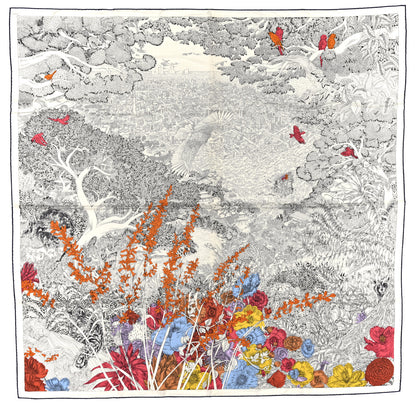 Hermes Cashmere Silk Retour a la Nature Shawl 140 White Black Multicolor 1 of 4