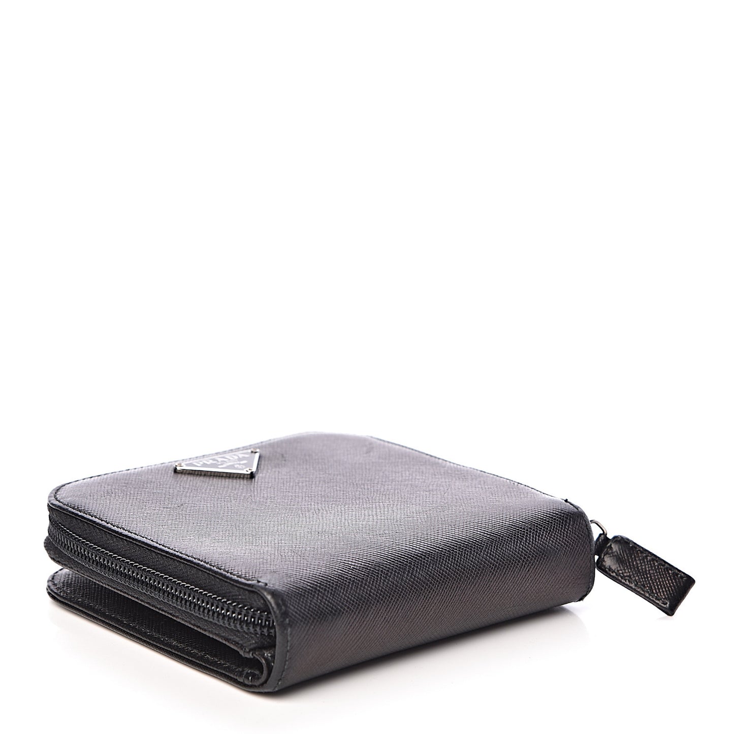 Saffiano Metal Compact Zip Around Wallet Black