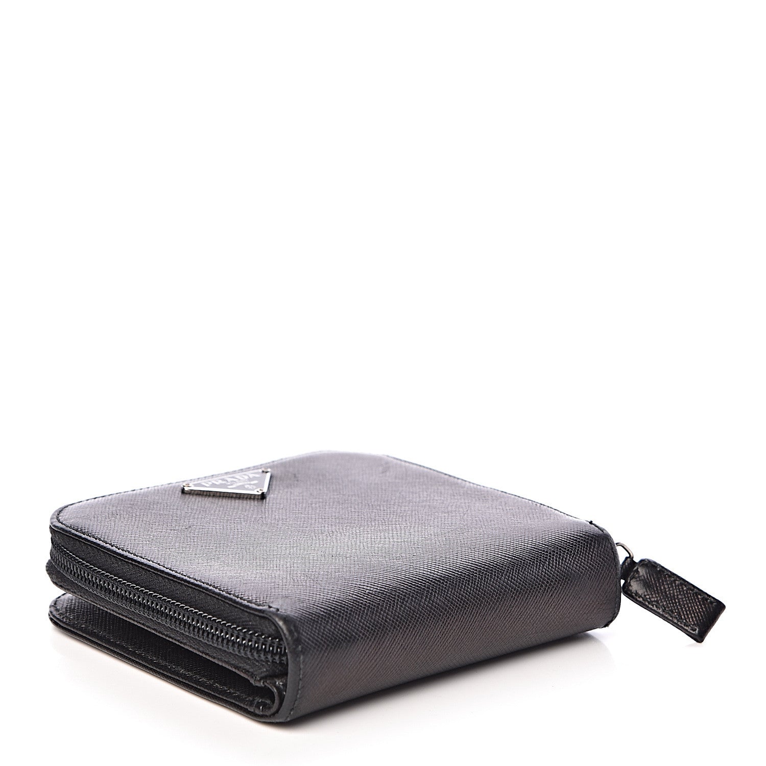 Prada Saffiano Metal Compact Zip Around Wallet Black 4 of 11