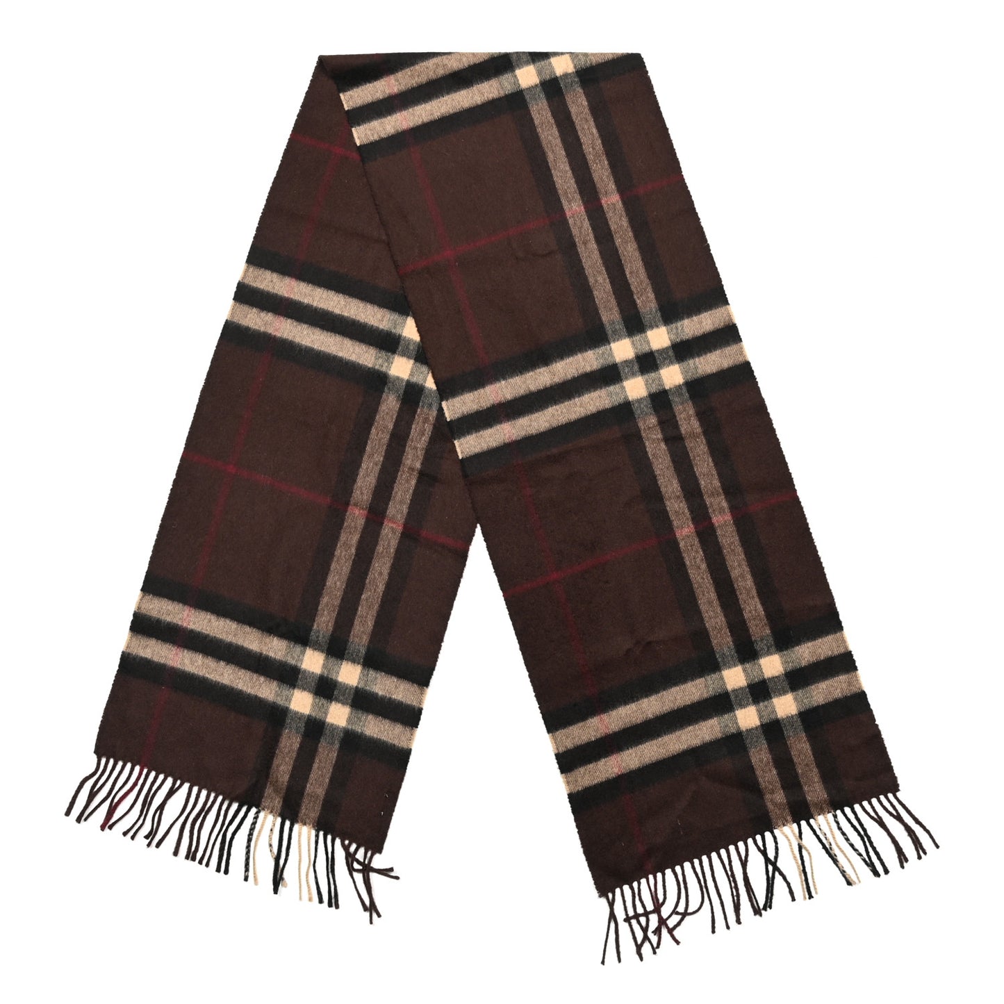 Cashmere Giant Check Fringe Scarf Dark Brown