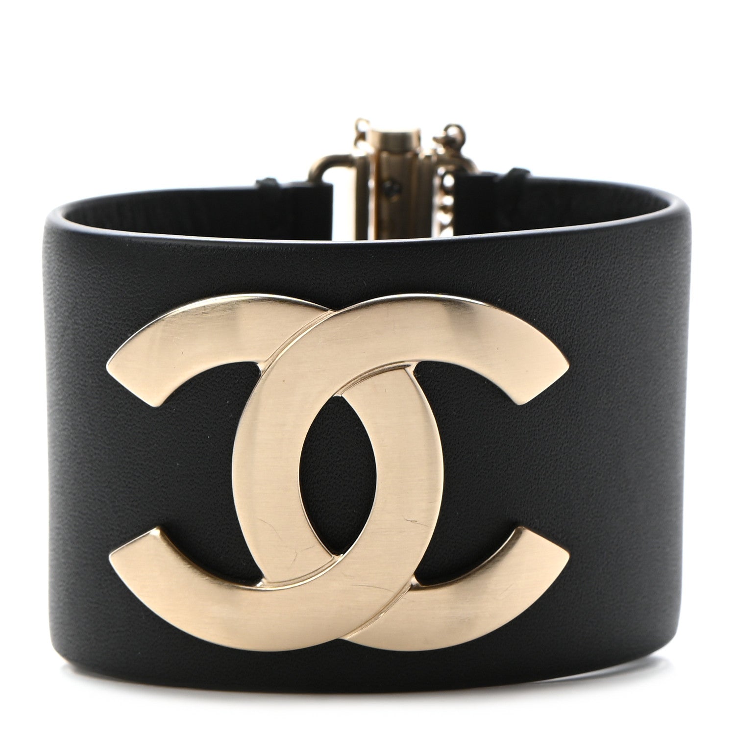 Chanel Calfskin CC Wide Cuff S Black Gold 1 of 6