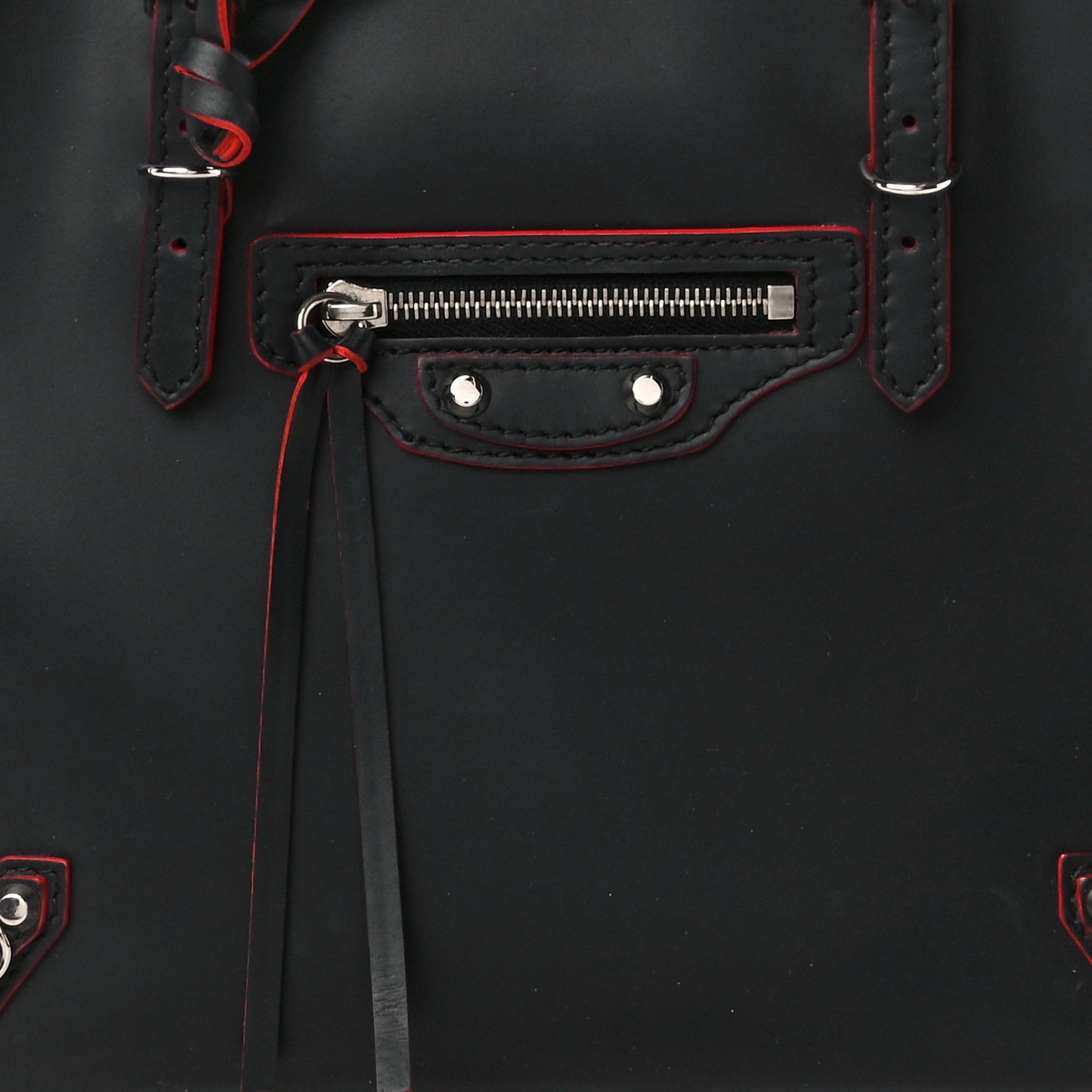 Rubberized Calfskin Papier Mini A4 Zip Around Tote Black Red