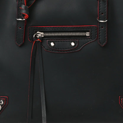 Balenciaga Rubberized Calfskin Papier Mini A4 Zip Around Tote Black Red 9 of 11