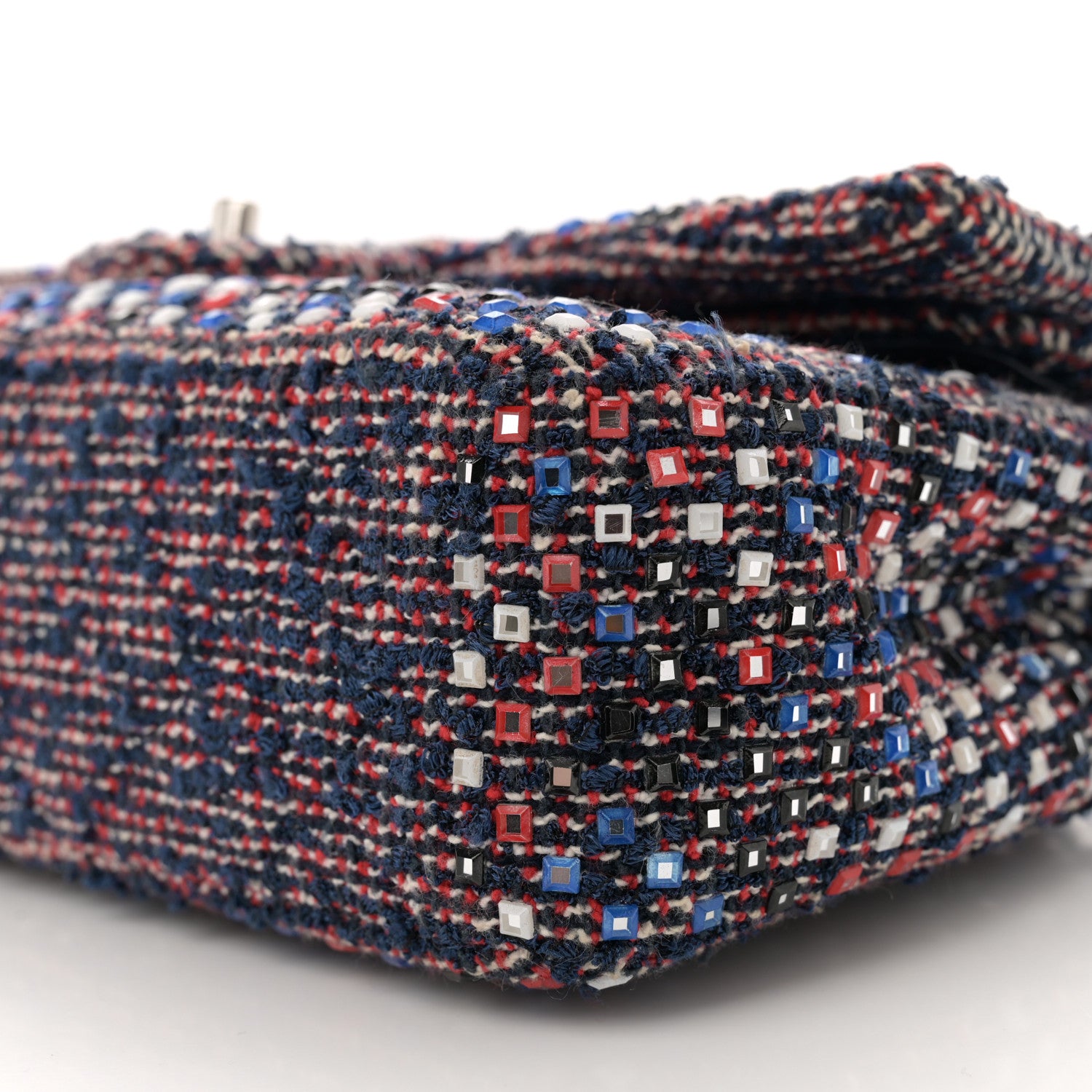 Chanel Sequin Tweed Medium Double Flap Red White Blue 10 of 12