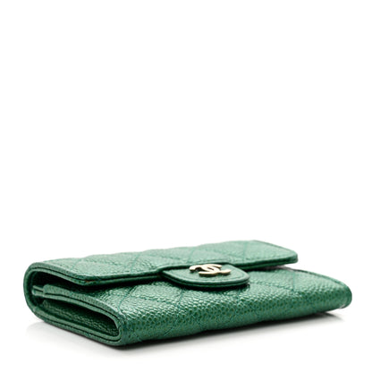 Chanel Metallic Caviar Quilted Flap Card Holder Wallet Green 4 of 9