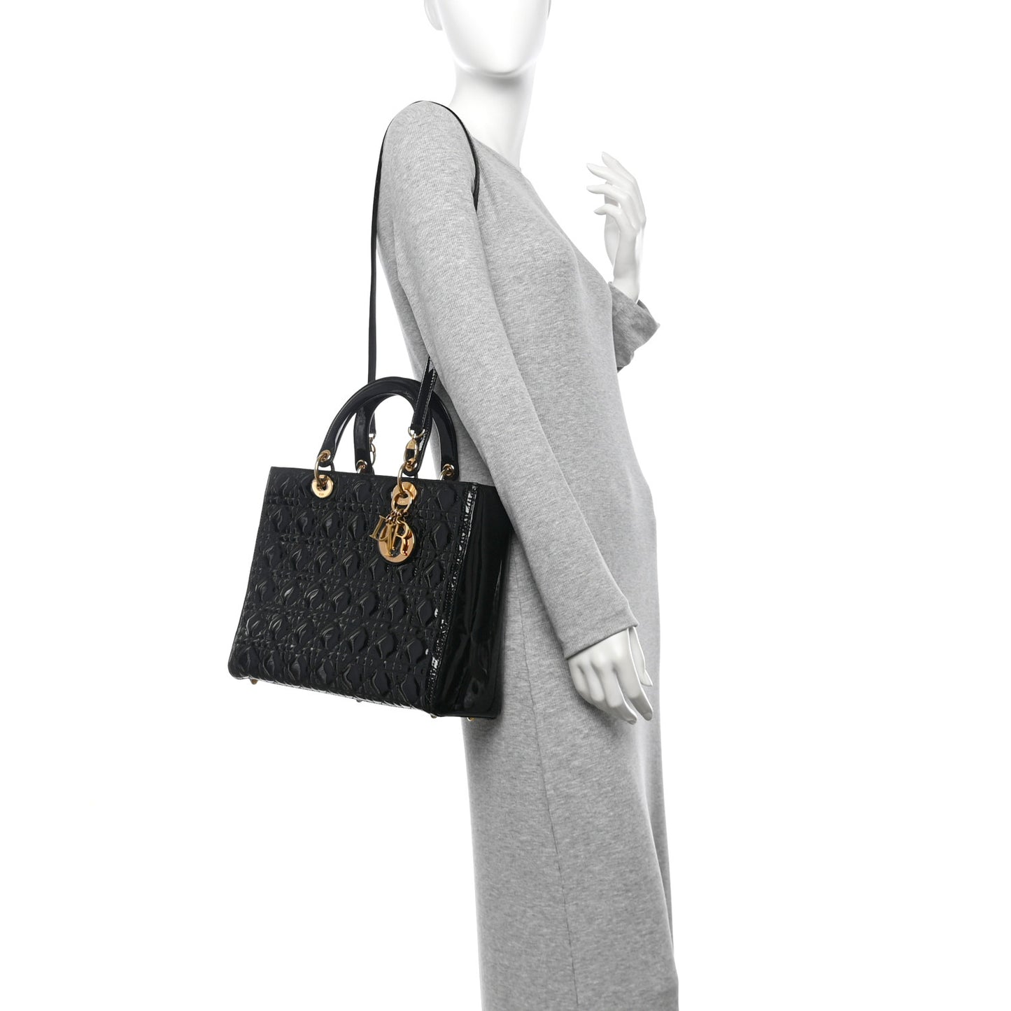 Patent Cannage Large Lady Dior Black