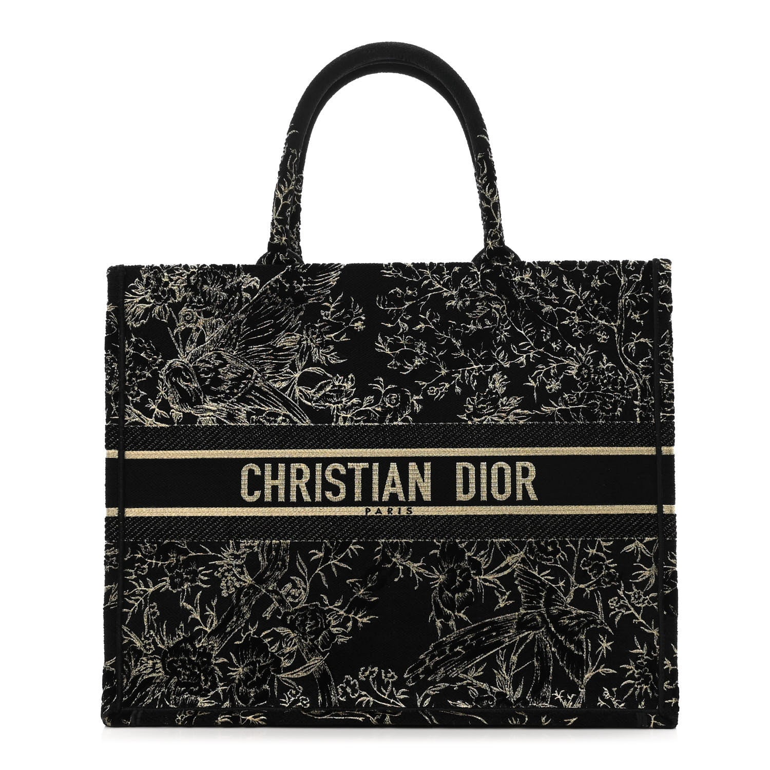 Christian Dior Velvet Jardin d'Hiver Embroidered Large Book Tote Black Gold 1 of 10