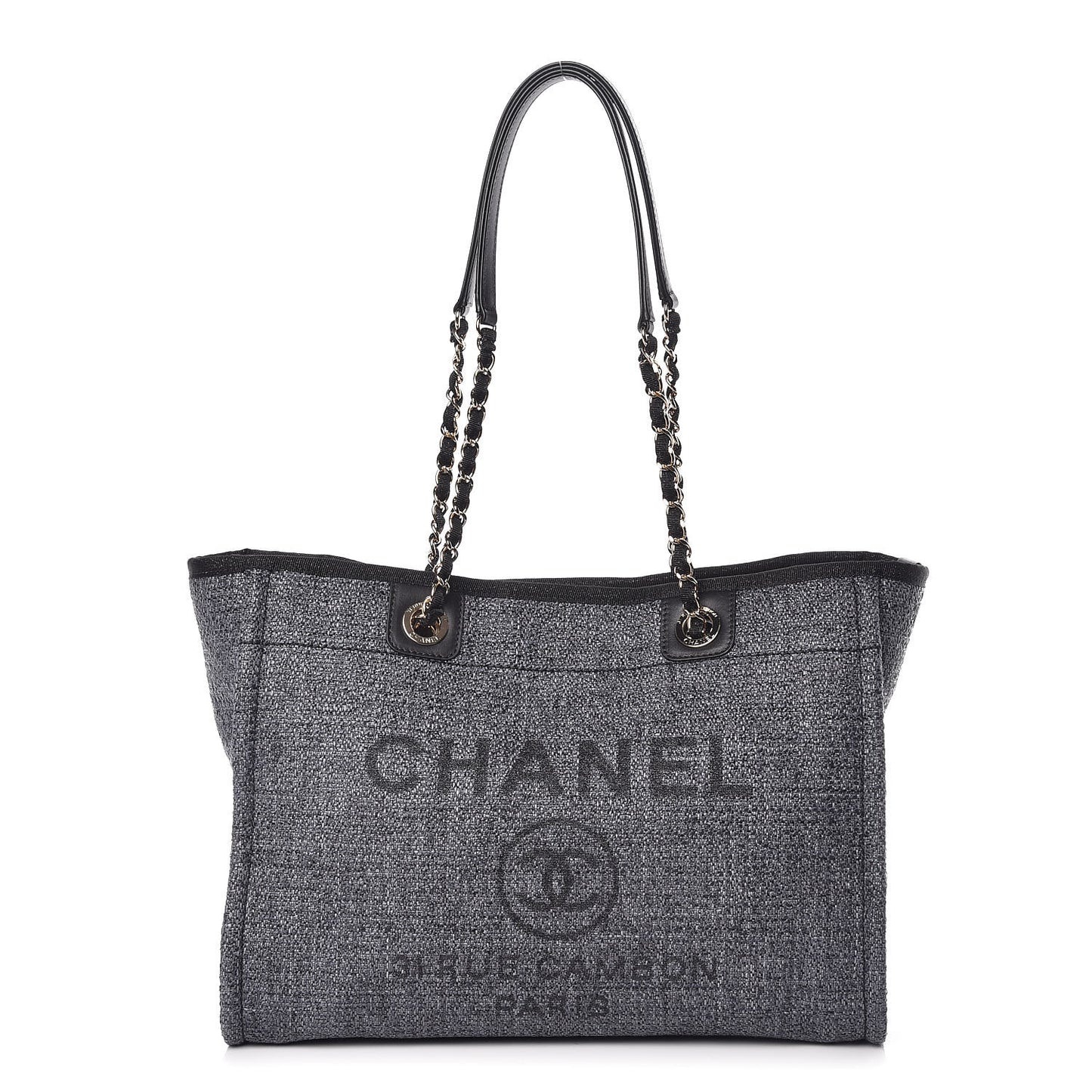 Woven Straw Raffia Small Deauville Tote Charcoal