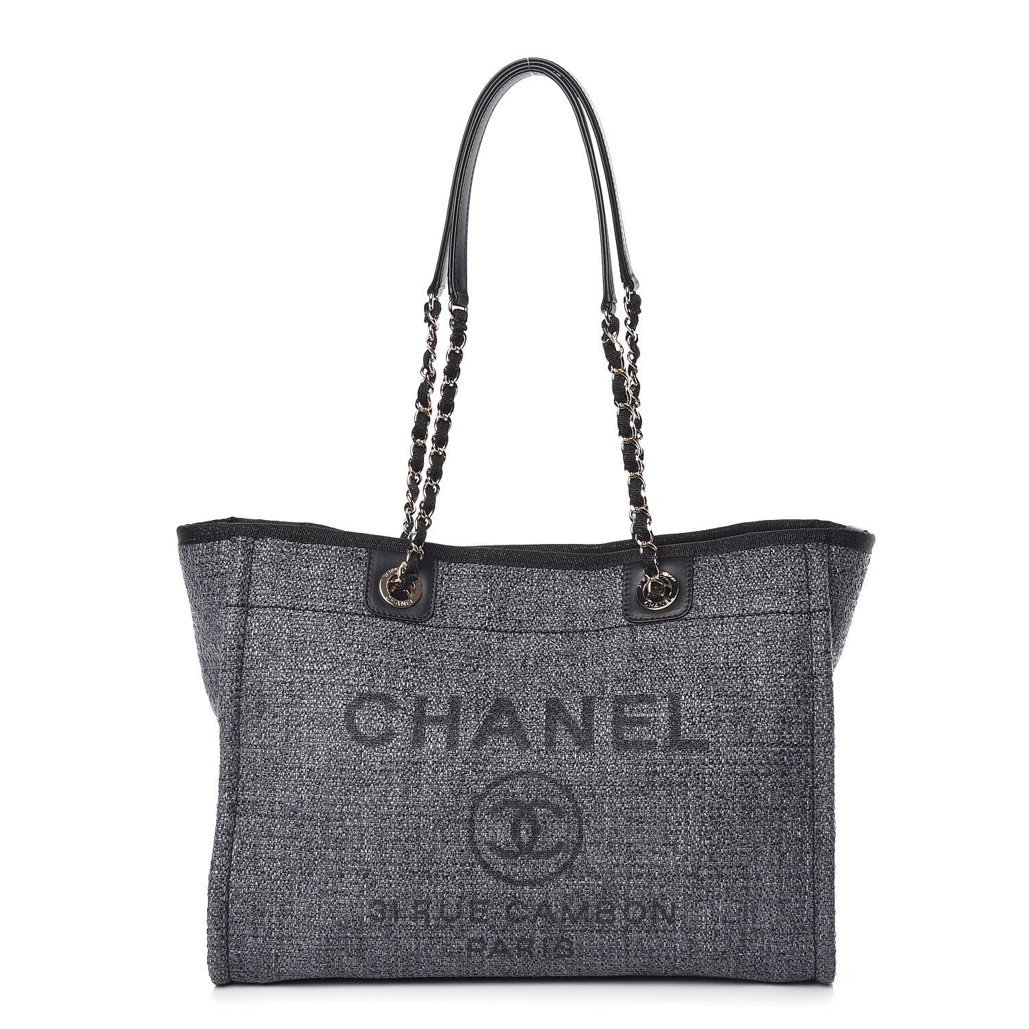 Chanel Woven Straw Raffia Small Deauville Tote Charcoal 1 of 10
