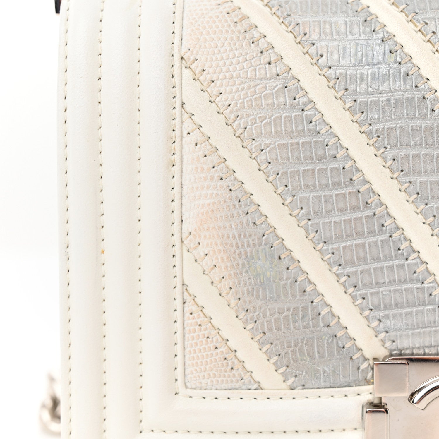 Chanel Lizard Chevron Stitched Small Boy Flap White Silver 11 of 18
