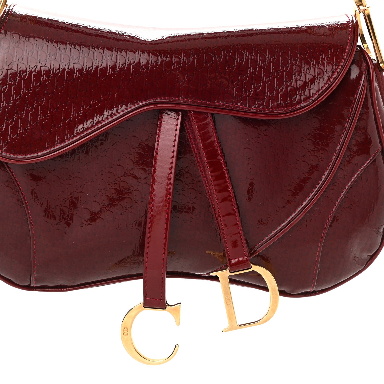 Christian Dior Patent Diorissimo Double Saddle Bag Dark Red 8 of 10