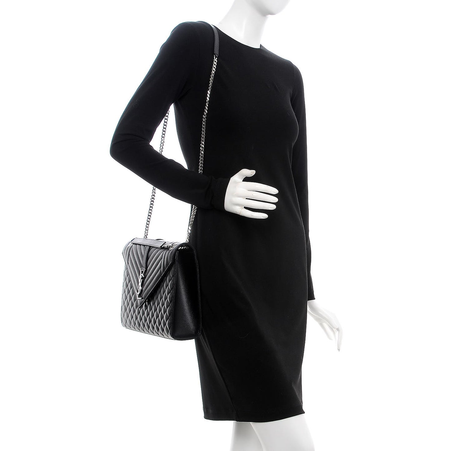 Grain De Poudre Textured Mixed Matelasse Large Triquilt Monogram Satchel Black