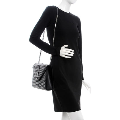 Saint Laurent Grain De Poudre Textured Mixed Matelasse Large Triquilt Monogram Satchel Black 2 of 8
