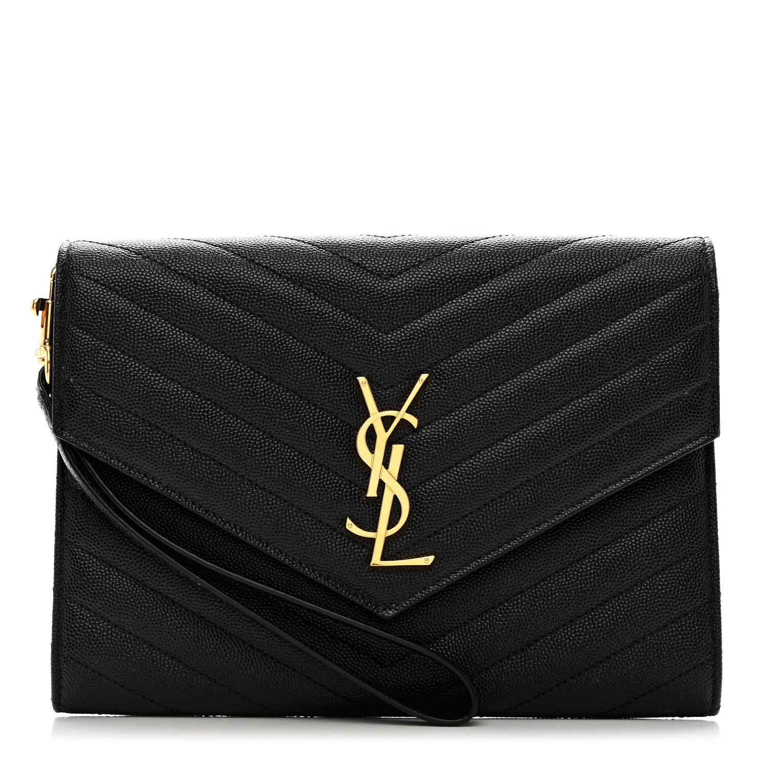 Saint Laurent Grain De Poudre Matelasse Chevron Monogram Envelope Clutch Black 1 of 6
