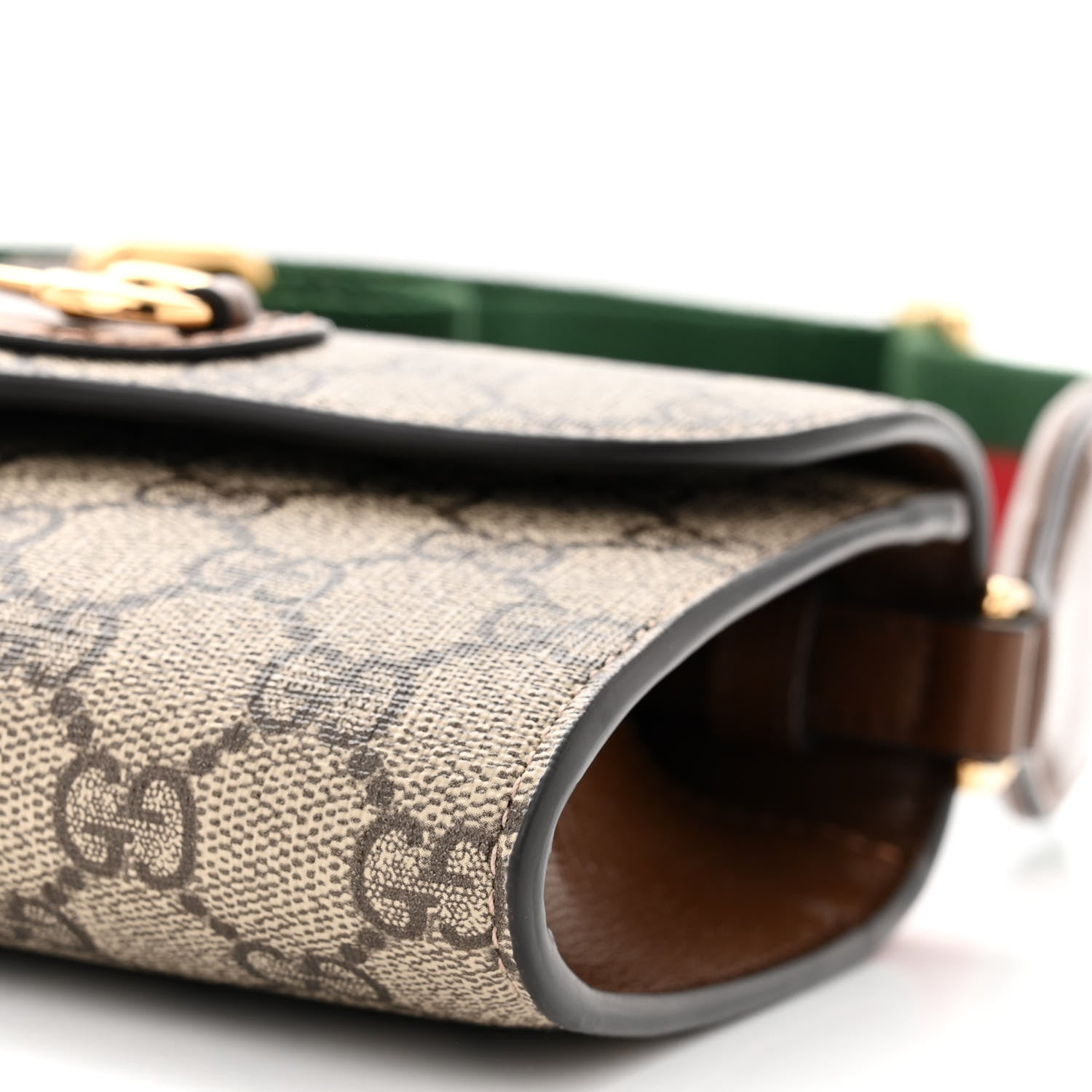 Gucci GG Supreme Monogram Azalea Calfskin Web Mini Horsebit 1955 Chain Shoulder Bag Beige Ebony Brown Sugar 9 of 9