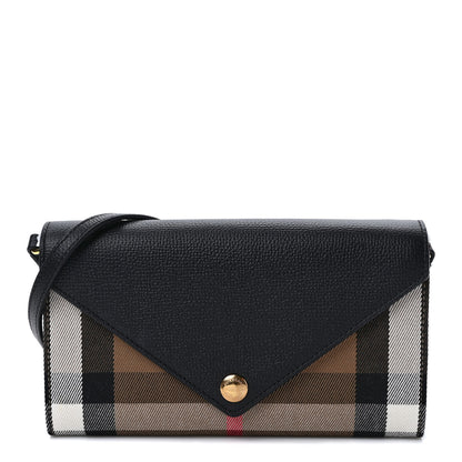 Burberry Calfskin House Check Hannah Wallet with Detachable Strap Black 1 of 8